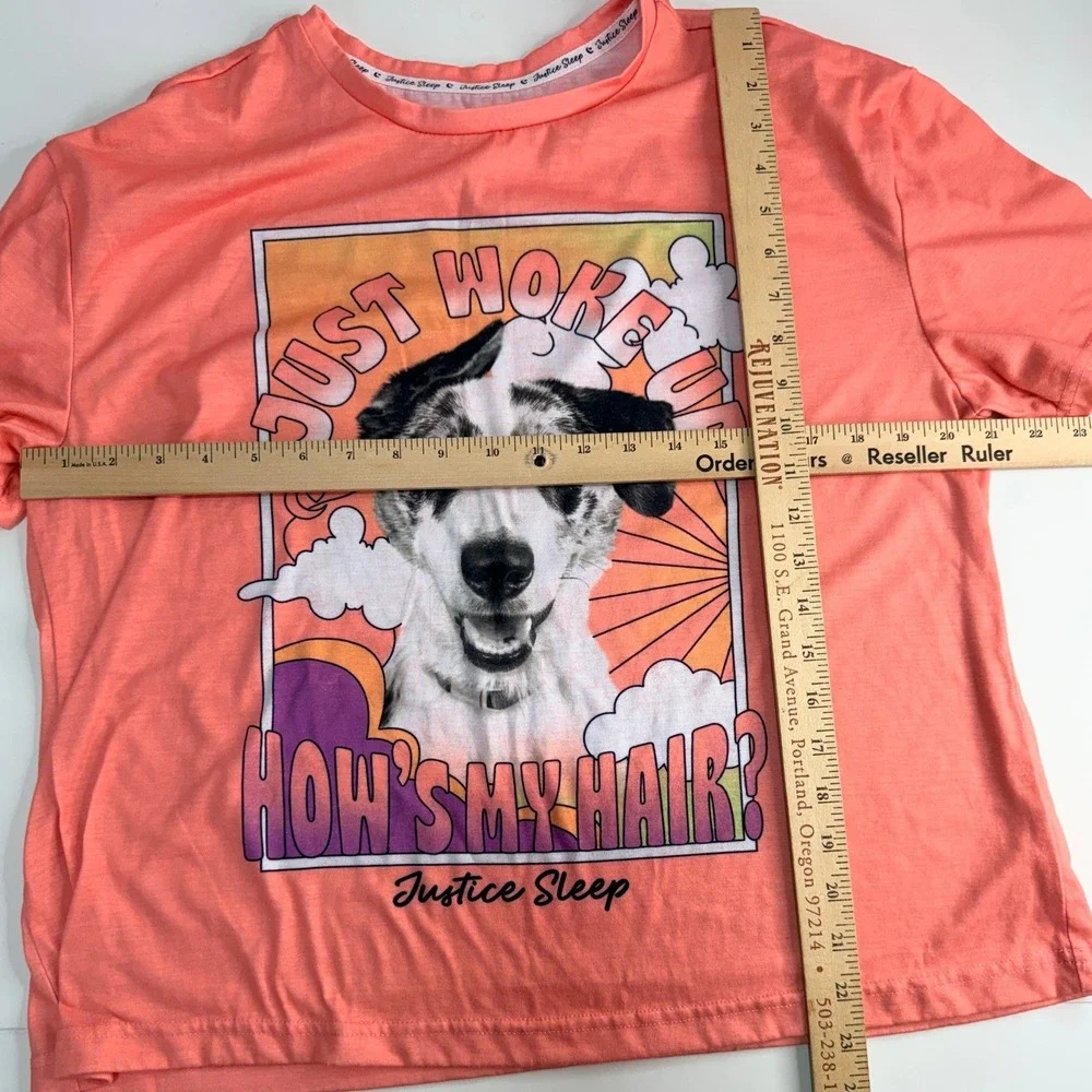 Justice Sleep Top Girls Tween XLP 16P/18P Coral Dog Graphic Pajama Shirt Lounge